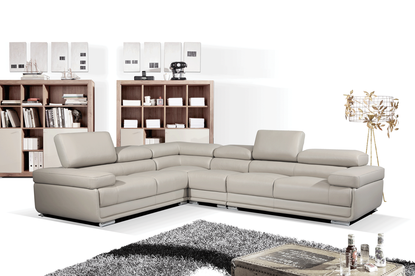 Light gray online leather sectional