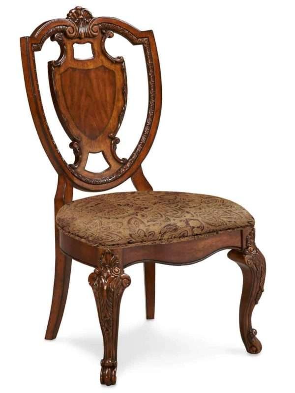 Old World Shield Back Side Chair with Fabric Seat (Set of 2)