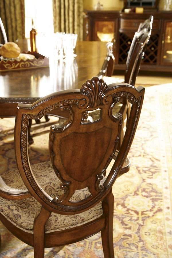Old World Shield Back Arm Chair with Fabric Seat (Set of 2) - Image 4