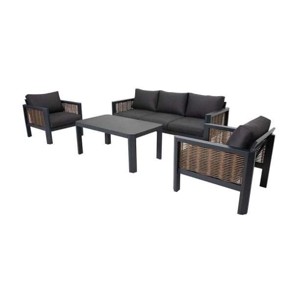 Hallie 4-Piece Aluminum & Wicker Sofa Set with Stationary Chairs - Image 2