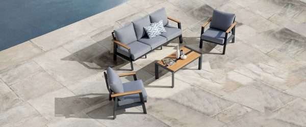 Burton 4-Piece Aluminum & Teak Sofa Set - Image 7