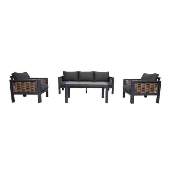 Hallie 4-Piece Aluminum & Wicker Sofa Set with Stationary Chairs