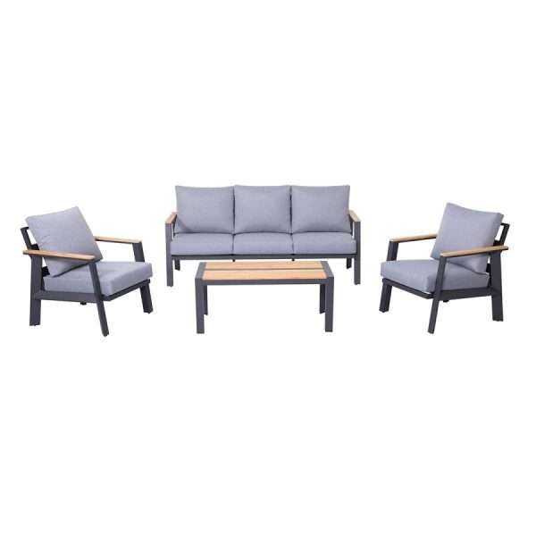 Burton 4-Piece Aluminum & Teak Sofa Set