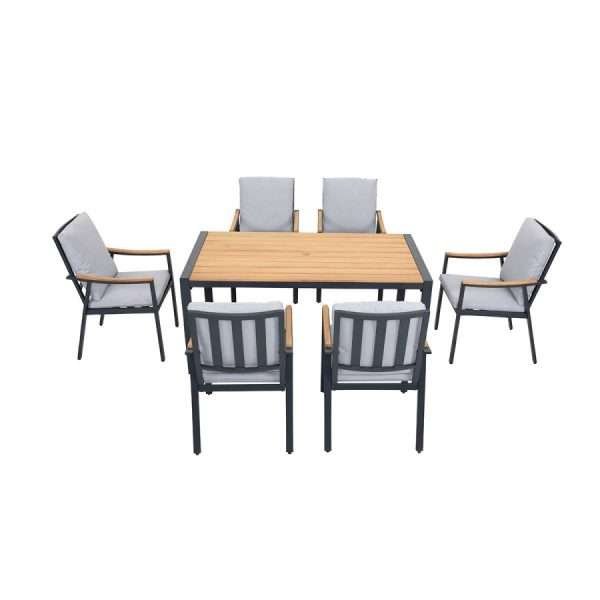 Nova 7-Piece Aluminum & Teak Dining Set - Image 2