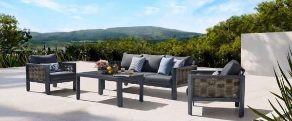Hallie 4-Piece Aluminum & Wicker Sofa Set with Stationary Chairs - Image 8