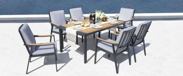 Nova 7-Piece Aluminum & Teak Dining Set - Image 7