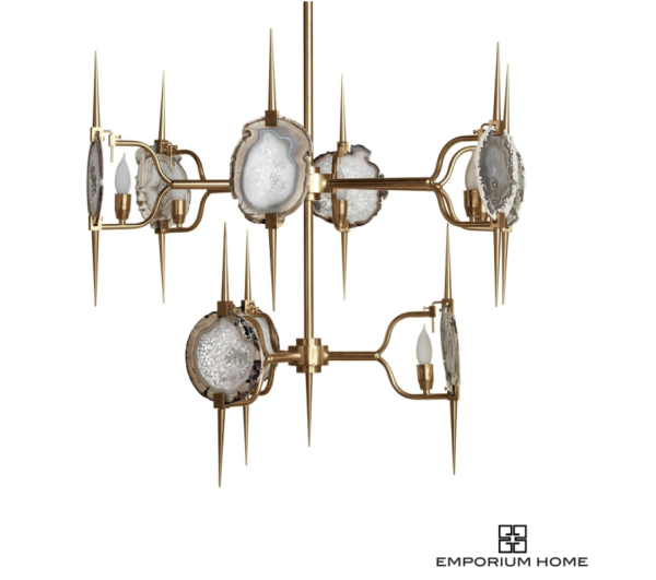 TWO-TIER ECLIPSE AGATE CHANDELIER-SATIN BRASS